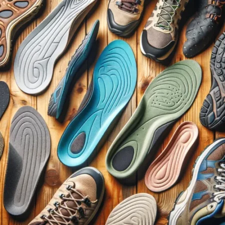 Un assortiment de semelles pour chaussures de randonnée, présentant divers types et caractéristiques adaptés à différentes conditions de randonnée