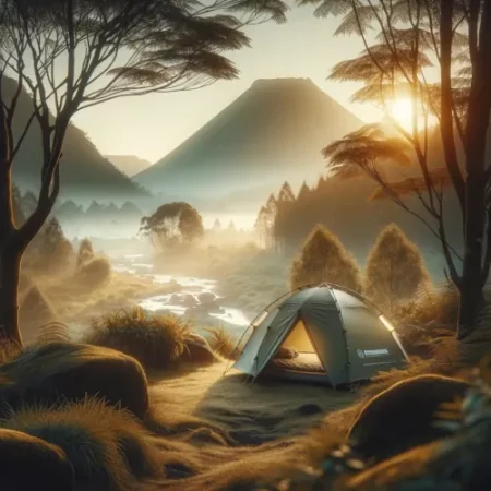 Scène de camping paisible dans un cadre naturel avec la tente Ferrino Lightent 2 Pro installée