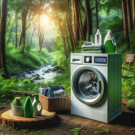 Machine à laver de camping en plein air avec des produits écologiques