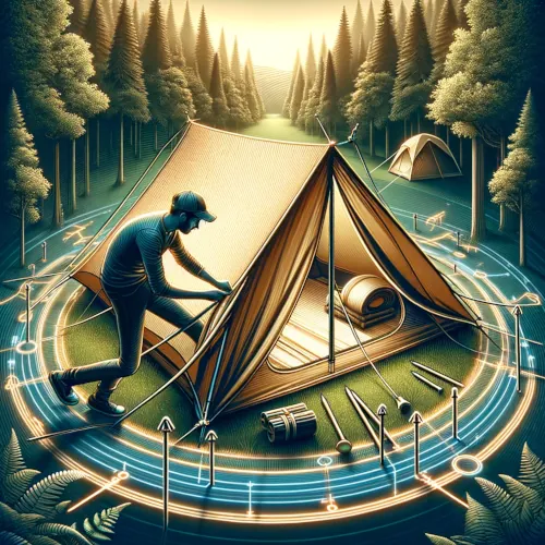 Personne montant efficacement une tente de camping en pleine nature