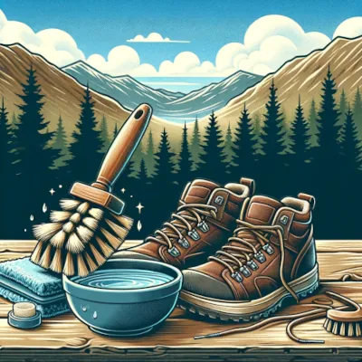 Nettoyage de chaussures de marche nordique avec une brosse douce et de l'eau en plein air