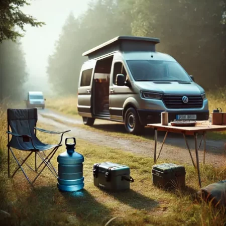 Personne préparant un camping-car avec des équipements essentiels pour le vanlife